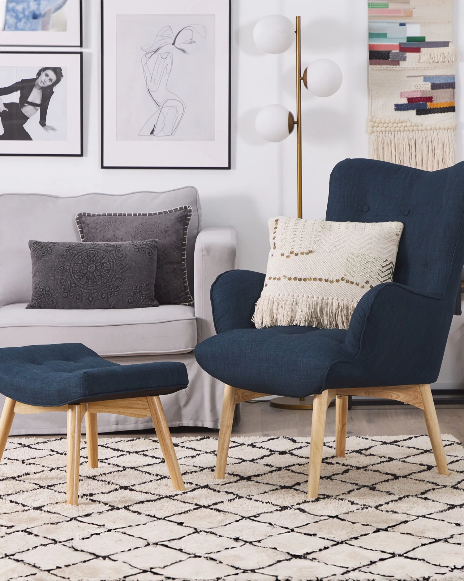 Poltrona Con Poggiapiedi In Tessuto Blu Scuro VEJLE 4 Poltrona Con Poggiapiedi In Tessuto Blu Scuro VEJLE - immagine 2