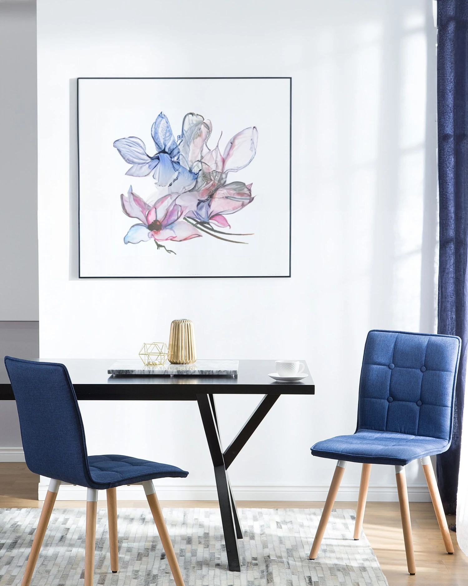 Set Di 2 Sedie Da Pranzo Tessuto Blu Scuro BROOKLYN 4 Set Di 2 Sedie Da Pranzo Tessuto Blu Scuro BROOKLYN - immagine 2