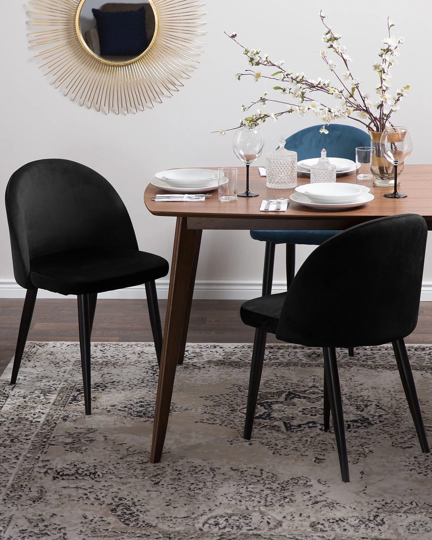 Set Di 2 Sedie Da Pranzo Velluto Nero VISALIA 4 Set Di 2 Sedie Da Pranzo Velluto Nero VISALIA - immagine 2