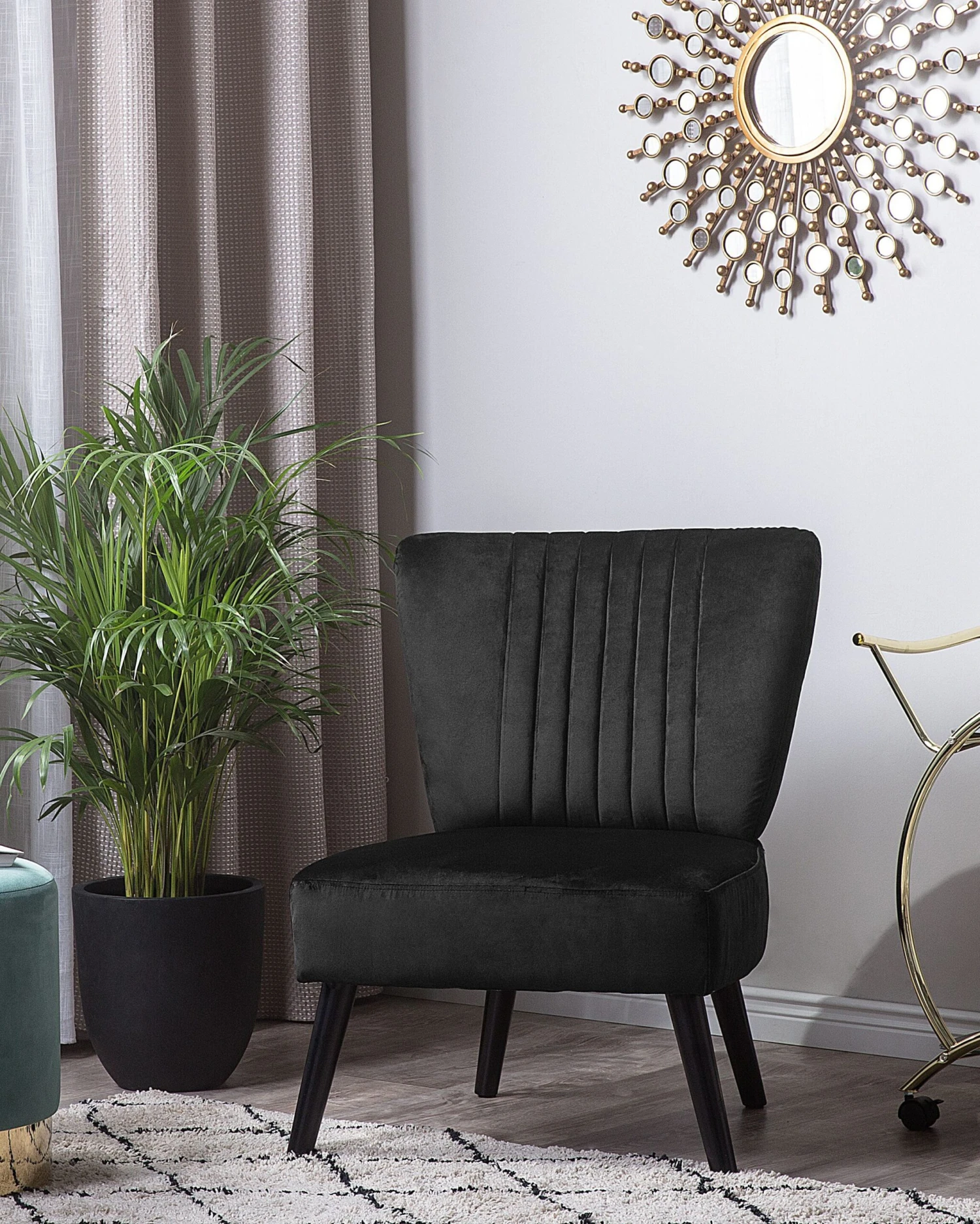 Poltrona In Tessuto Vellutato Nero VAASA 4 Poltrona In Tessuto Vellutato Nero VAASA - immagine 2