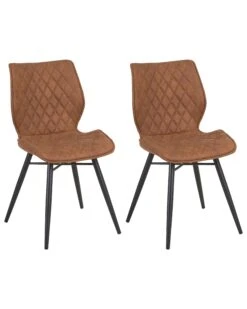 Set Di 2 Sedie Da Pranzo Tessuto Marrone Dorato LISLE