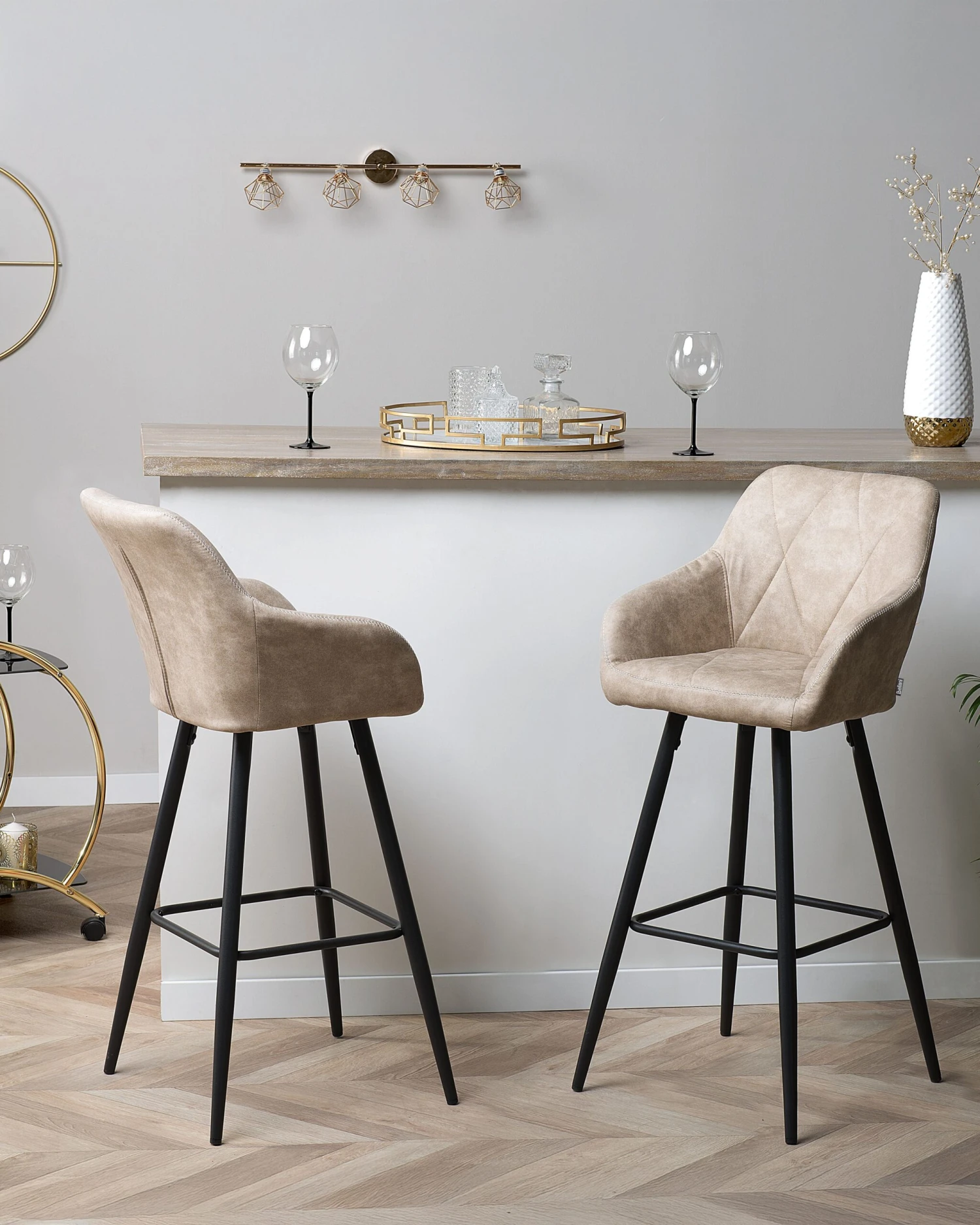 Set Di 2 Sgabelli Tessuto Beige DARIEN 4 Set Di 2 Sgabelli Tessuto Beige DARIEN - immagine 2