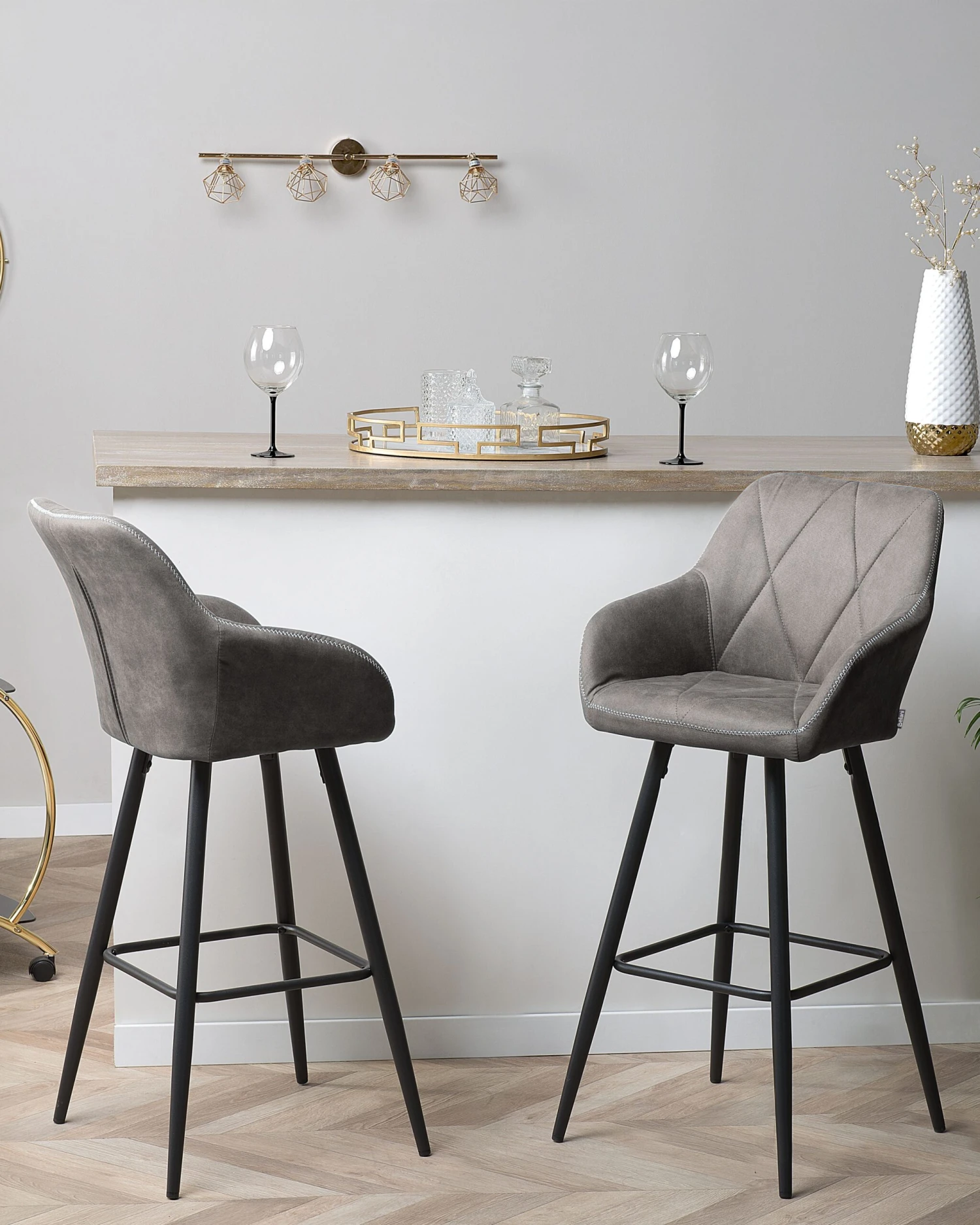 Set Di 2 Sgabelli Tessuto Grigio DARIEN 4 Set Di 2 Sgabelli Tessuto Grigio DARIEN - immagine 2