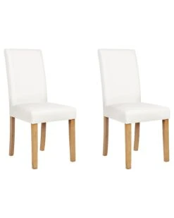 Set Di 2 Sedie Pelle Sintetica Bianco E Legno Chiaro BROADWAY