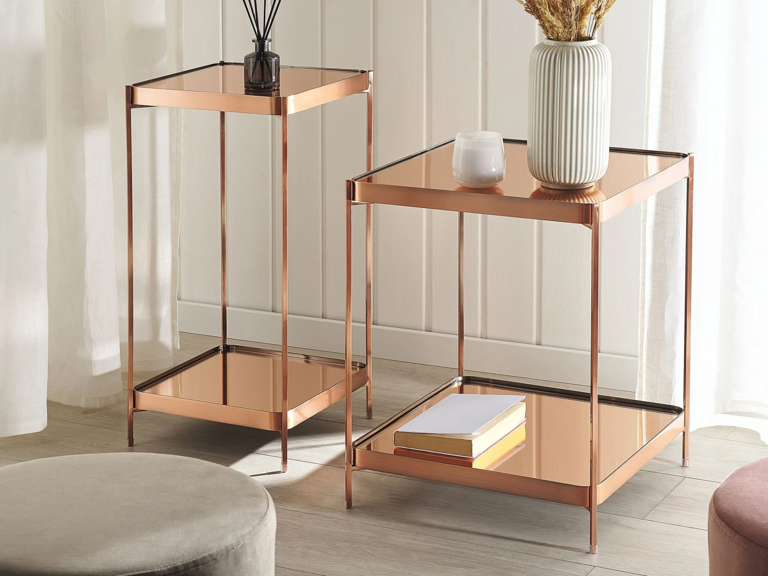 Tavolino Vetro Temperato E Metallo Rame 29 X 29 Cm ALSEA 3 Tavolino Vetro Temperato E Metallo Rame 29 X 29 Cm ALSEA - immagine 2