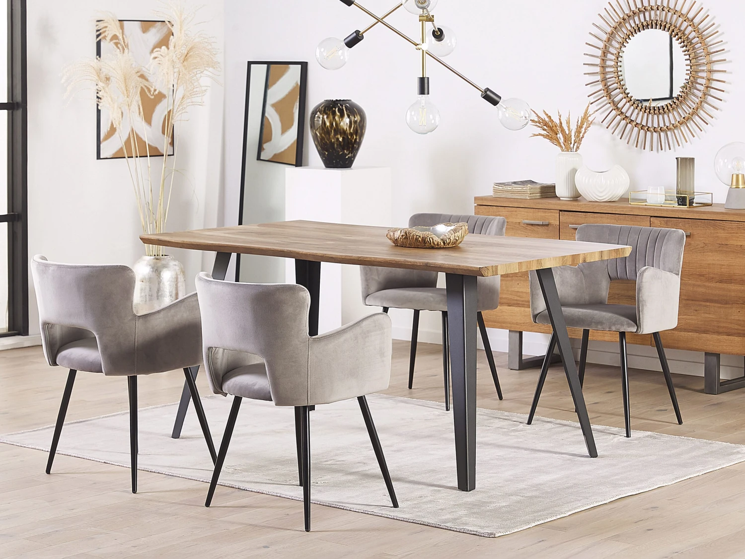 Sedia Da Pranzo Velluto Grigio E Nero SANILAC 4 Sedia Da Pranzo Velluto Grigio E Nero SANILAC - immagine 2