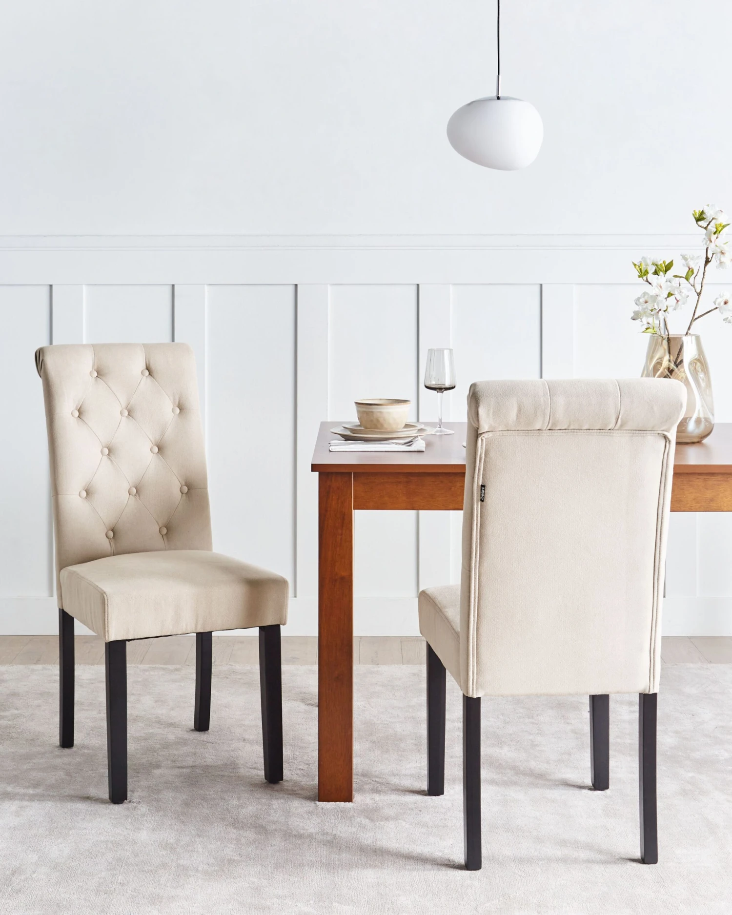 Set Di 2 Sedie Da Pranzo Tessuto Beige VELVA 4 Set Di 2 Sedie Da Pranzo Tessuto Beige VELVA - immagine 2