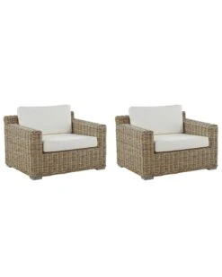 Set Di 2 Poltrone Rattan Naturale Bianco ARDEA