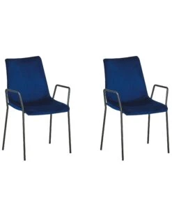 Set Di 2 Sedie Da Pranzo Velluto Blu Scuro E Nero JEFFERSON