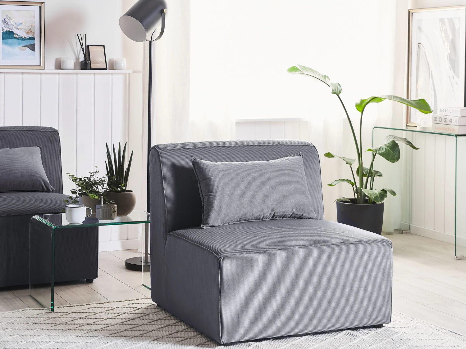 Modulo Poltrona Velluto A Coste Grigio LEMVIG 4 Modulo Poltrona Velluto A Coste Grigio LEMVIG - immagine 2