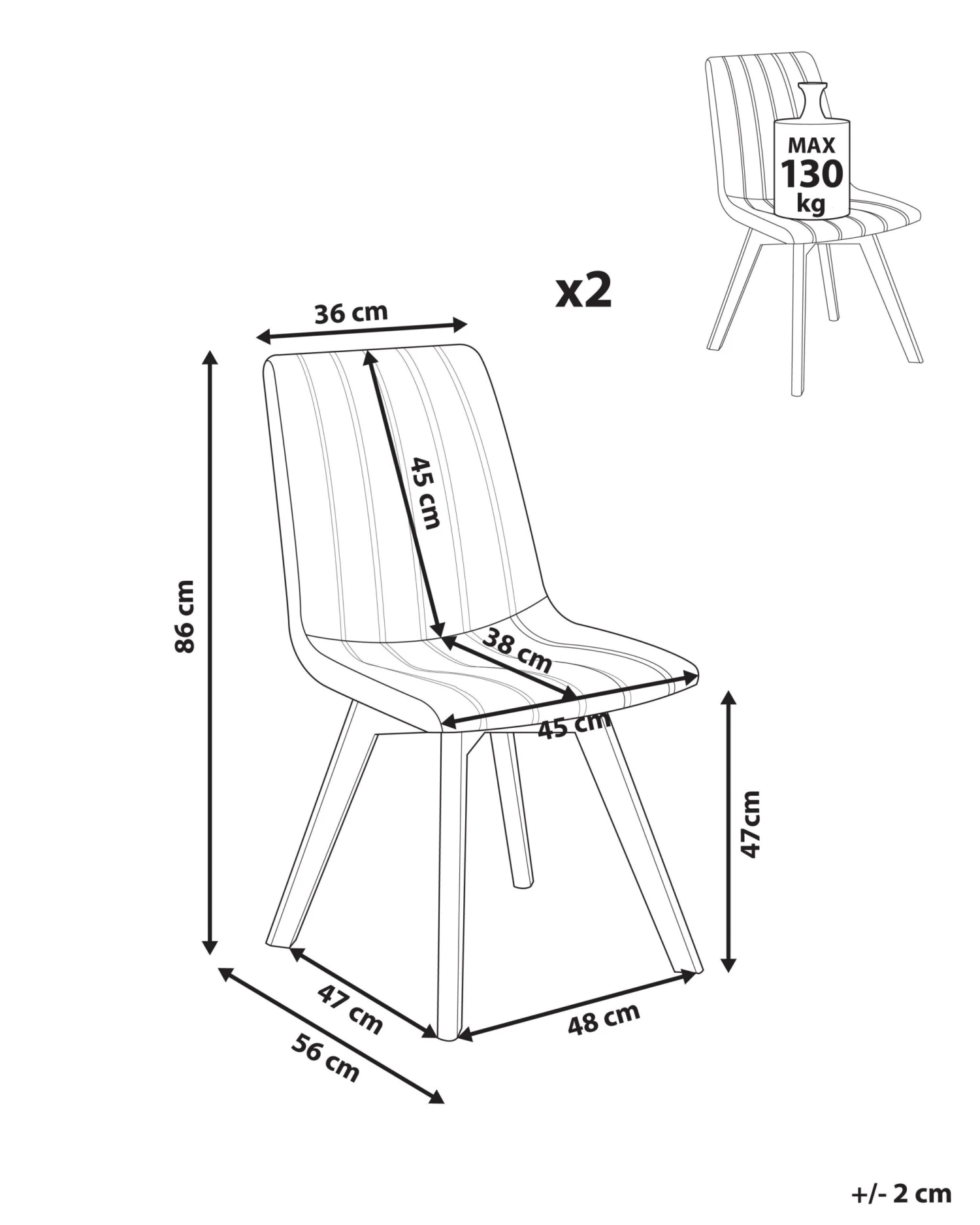 Set Di 2 Sedie Da Pranzo Tessuto Nero CALGARY - immagine 10