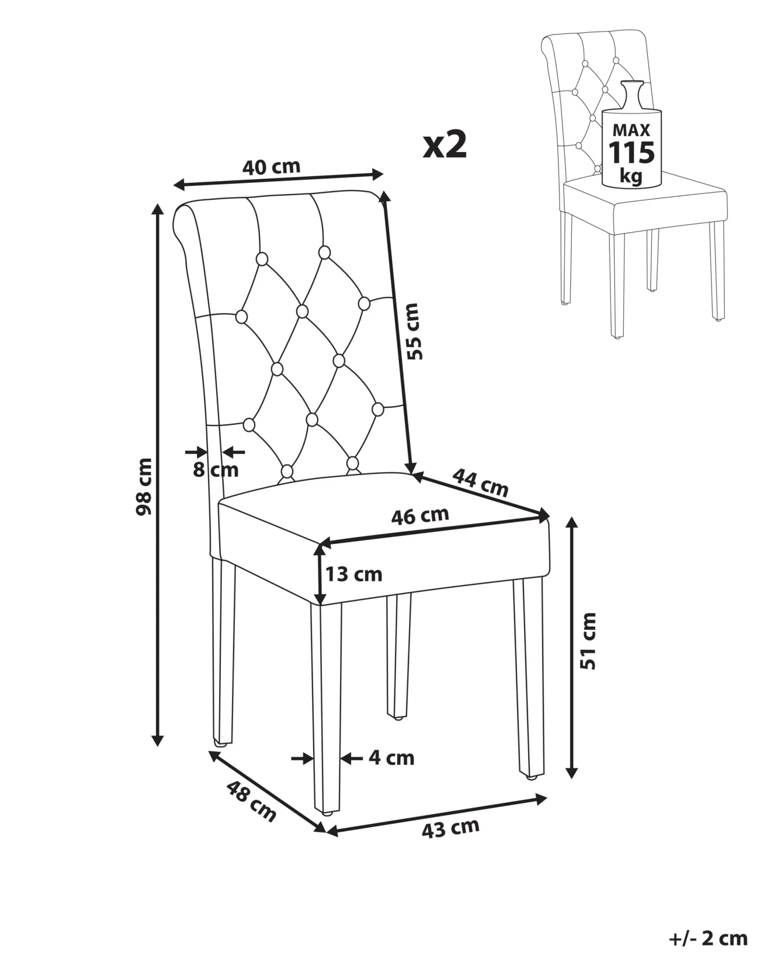 Set Di 2 Sedie Da Pranzo Tessuto Beige VELVA 11 Set Di 2 Sedie Da Pranzo Tessuto Beige VELVA - immagine 9