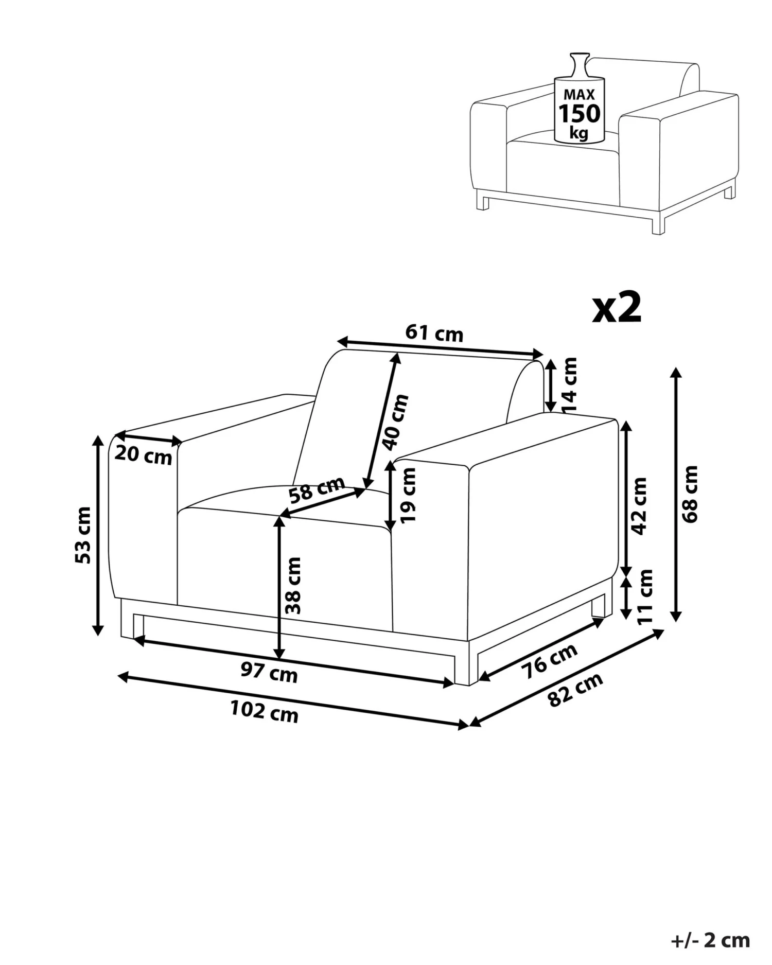 Set Di 2 Poltrone Da Giardino Grigio E Bianco ROVIGO 12 Set Di 2 Poltrone Da Giardino Grigio E Bianco ROVIGO - immagine 10
