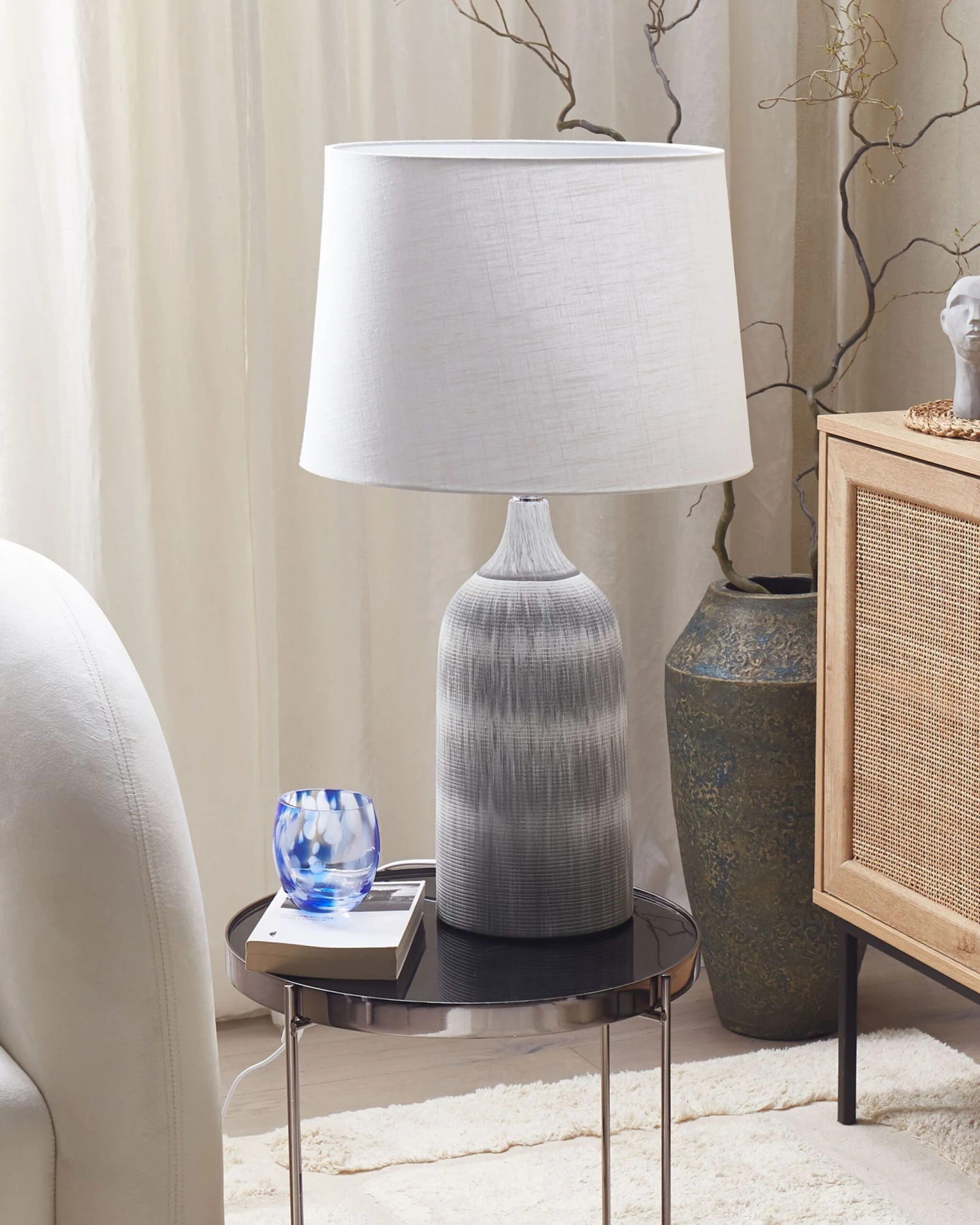 Lampada Da Tavolo Ceramica Grigio E Crema 66 Cm GEORGINA 5 Lampada Da Tavolo Ceramica Grigio E Crema 66 Cm GEORGINA - immagine 3