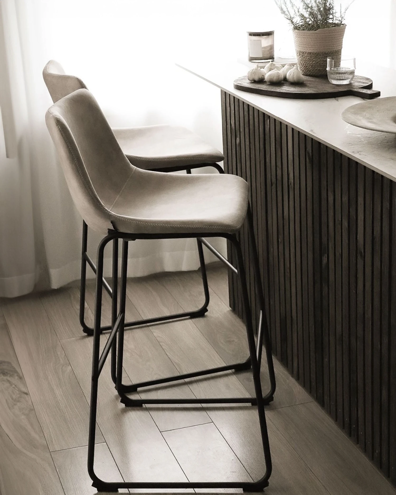 Set Di 2 Sgabelli Da Bar Tessuto Beige FRANKS 5 Set Di 2 Sgabelli Da Bar Tessuto Beige FRANKS - immagine 3