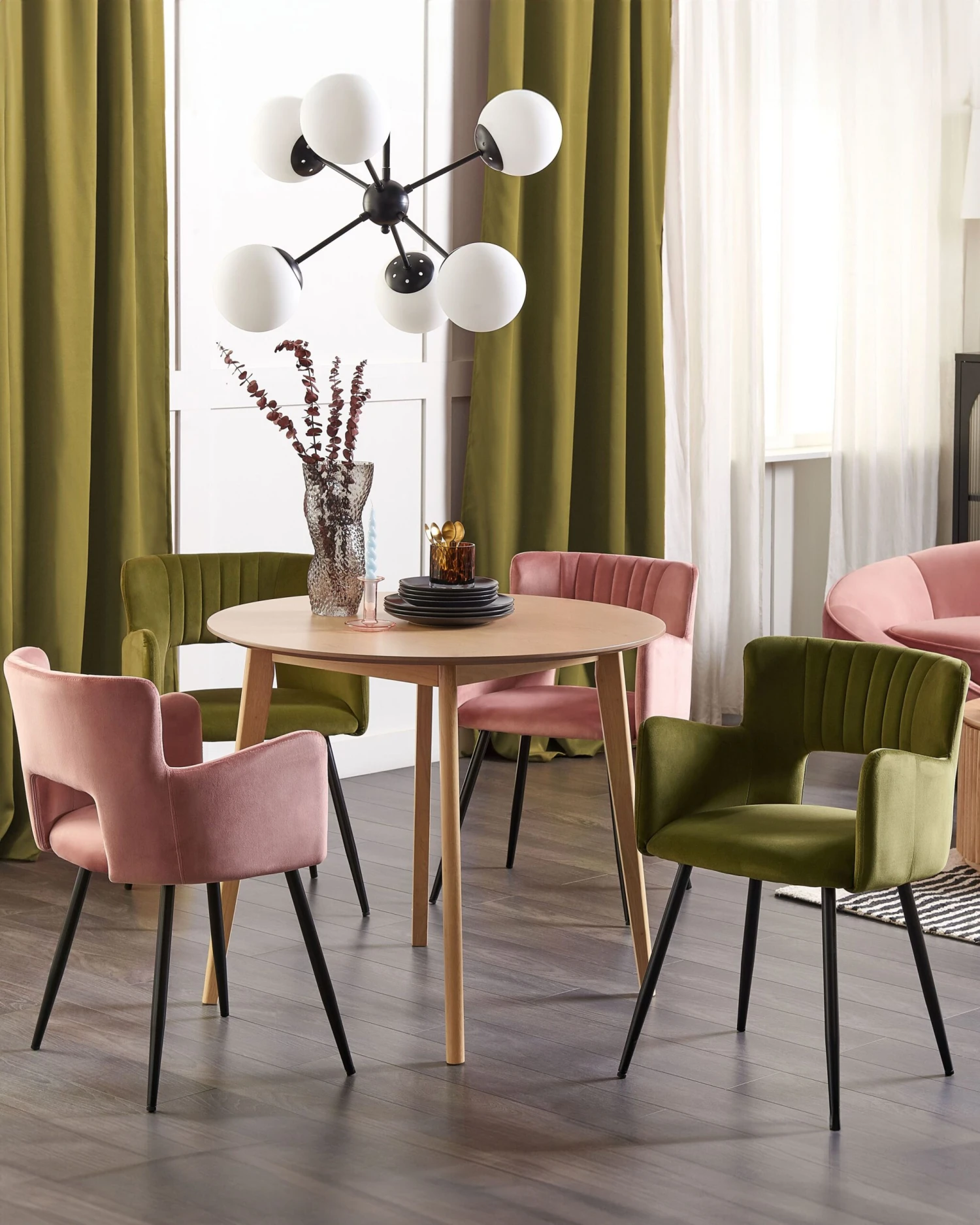 Set Di 2 Sedie Da Pranzo Velluto Verde Oliva E Nero SANILAC 4 Set Di 2 Sedie Da Pranzo Velluto Verde Oliva E Nero SANILAC - immagine 2