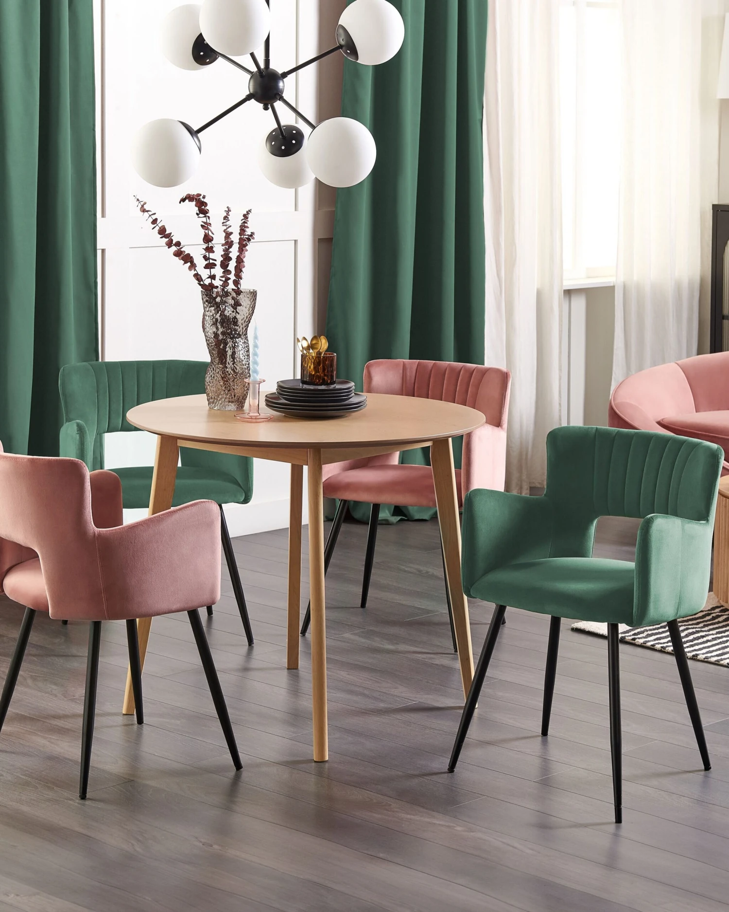 Set Di 2 Sedie Da Pranzo Velluto Verde Scuro E Nero SANILAC - immagine 2