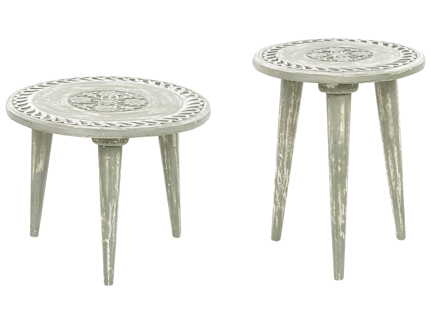 Set Di 2 Tavolini Da Caffè Legno Di Mango Verde Chiaro EKAMBA 3 Set Di 2 Tavolini Da Caffè Legno Di Mango Verde Chiaro EKAMBA